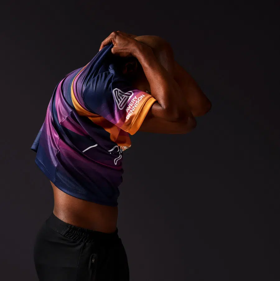 Image from The Think Tank's PR campaign for Avery Dennison Embelex, featuring a colourful sports shirt.