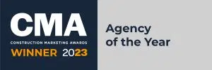 CMA Agency of the year award graphic with dark blue and grey background, awarded to B2B marketing and PR  agency The Think Tank 