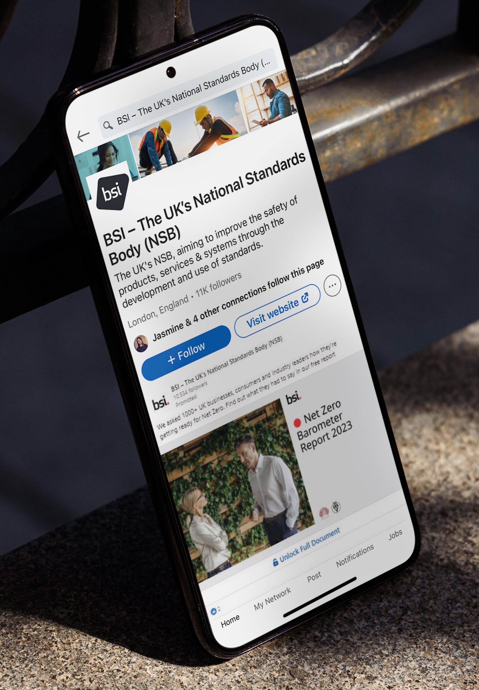 LinkedIn social media marketing for client BSI, creative from The Think Tank, a marketing agency in London.
