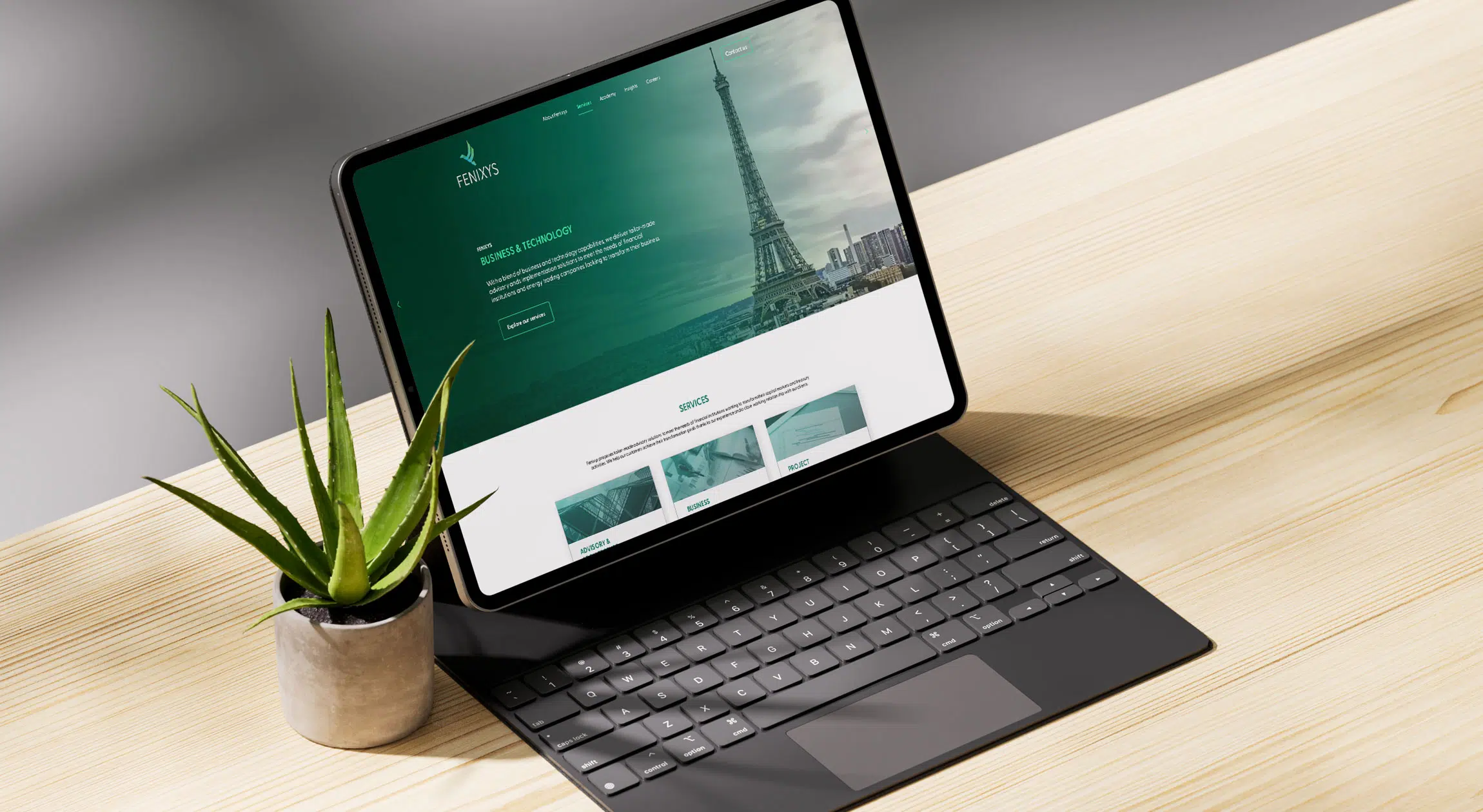 Fenixys rebranded website displayed on a laptop. The website features their new branding created by marketing agency The Think Tank