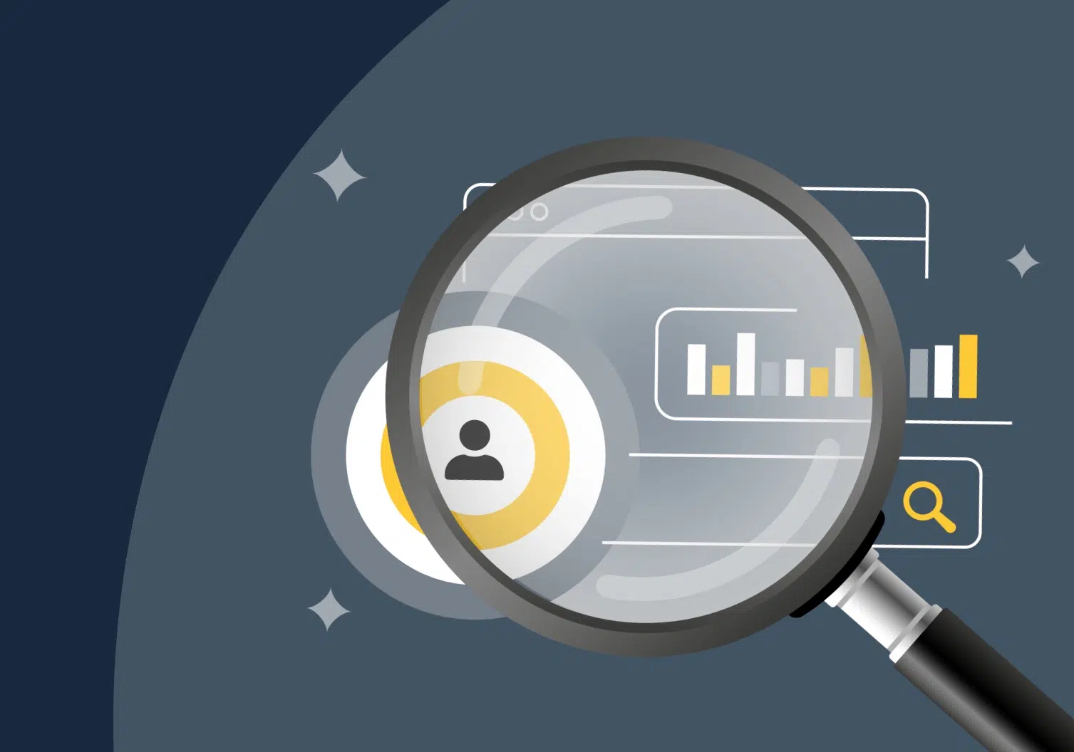 Magnifying glass over graphs. ABM blog