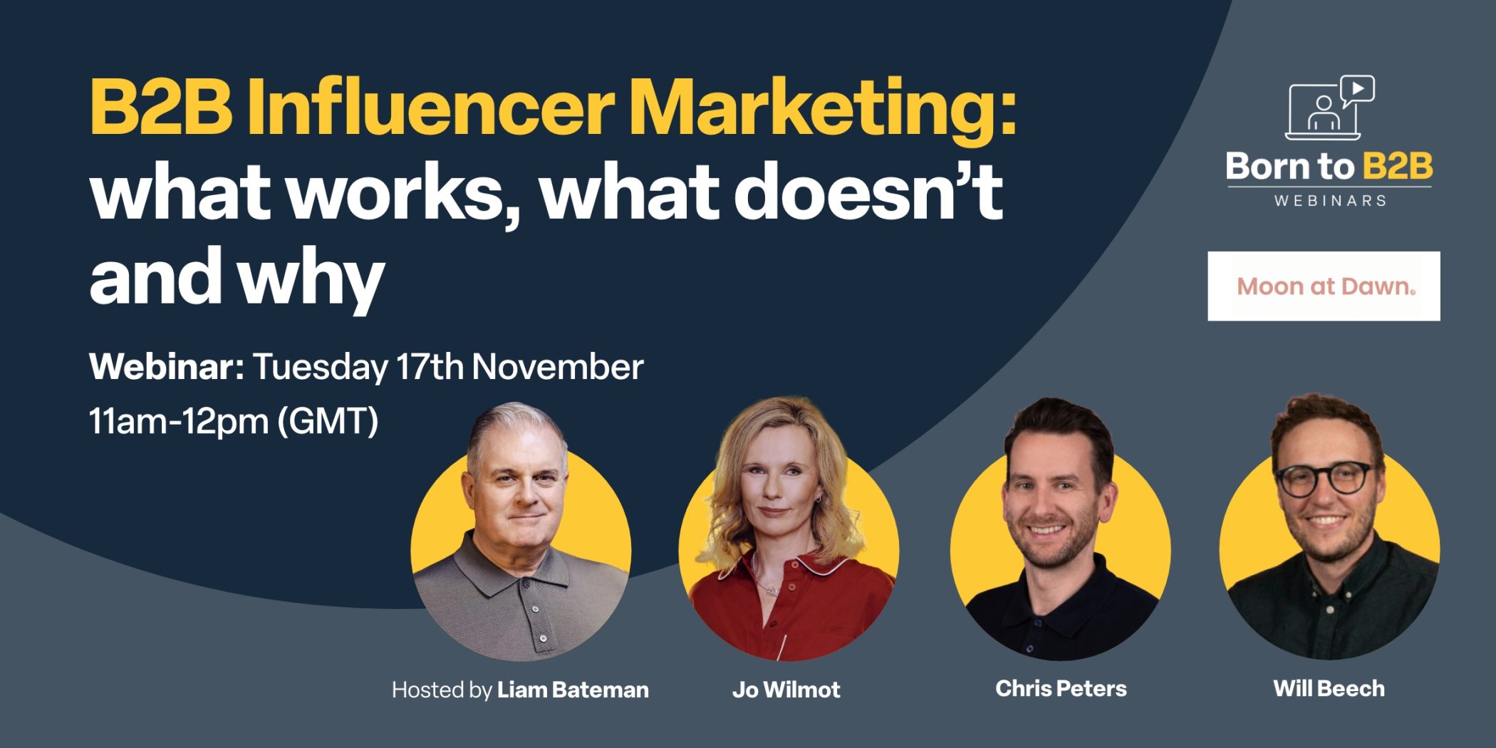 B2B Influencer webinar image with headshots of speakers